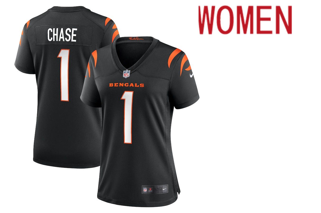 Women Cincinnati Bengals #1 Ja Marr Chase Nike Black Game NFL Jersey->women nfl jersey->Women Jersey